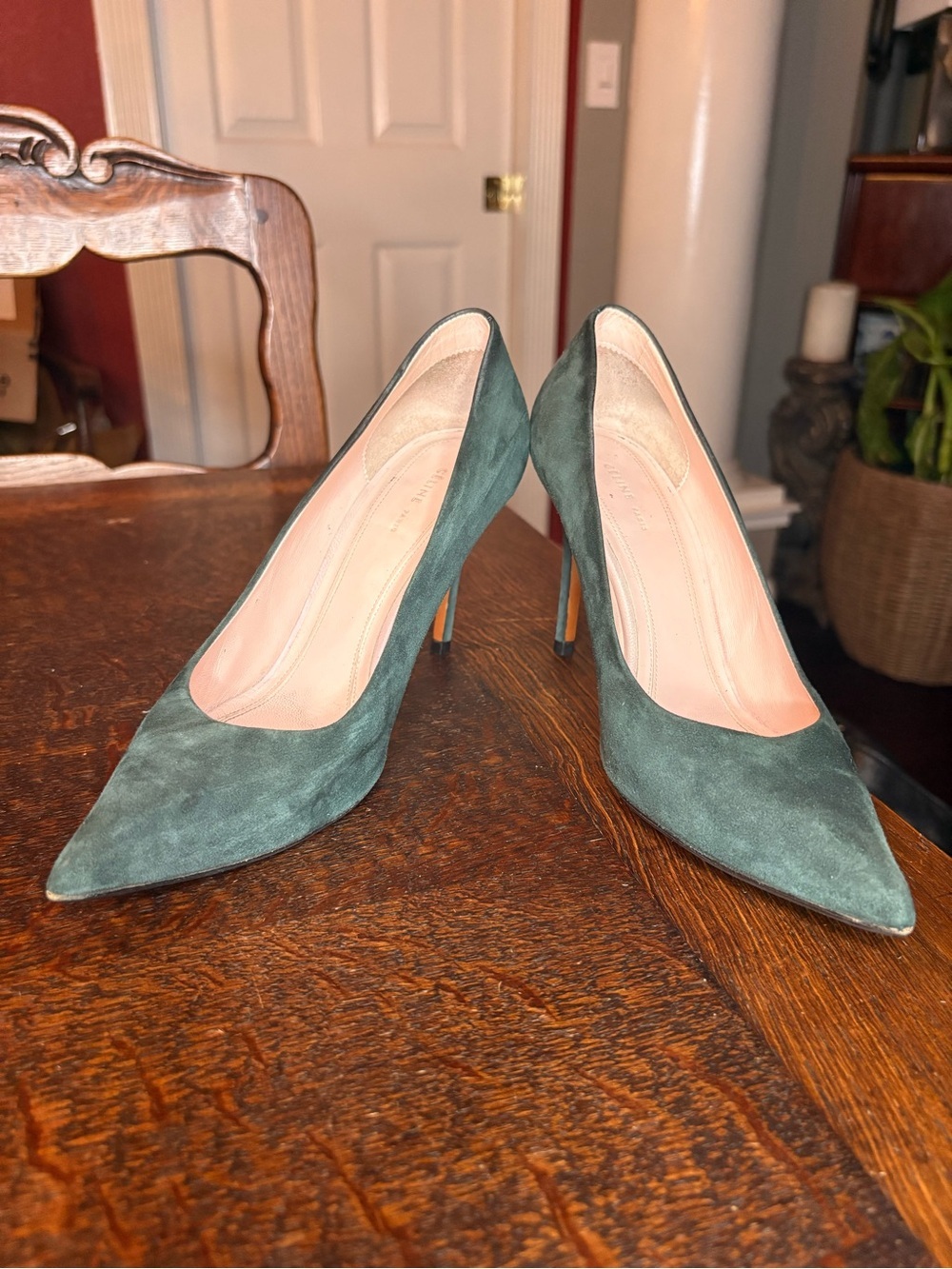 CELINE Paris Green Suede Pointed Toe Stiletto Pumps - Size 35